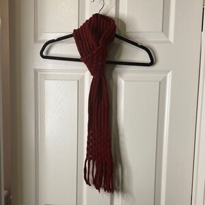 Red Knit Scarf with Fringe